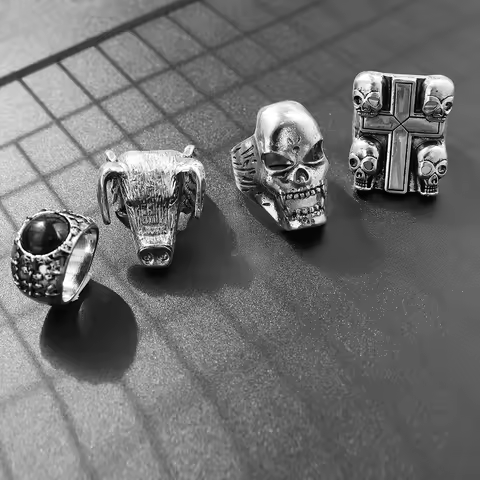 TV Drama Eddie Munson Ring Hellfire Club Rings Accessories Men Gifts Halloween Vintage Punk Skull Ring Jewelry For Fans Gifts