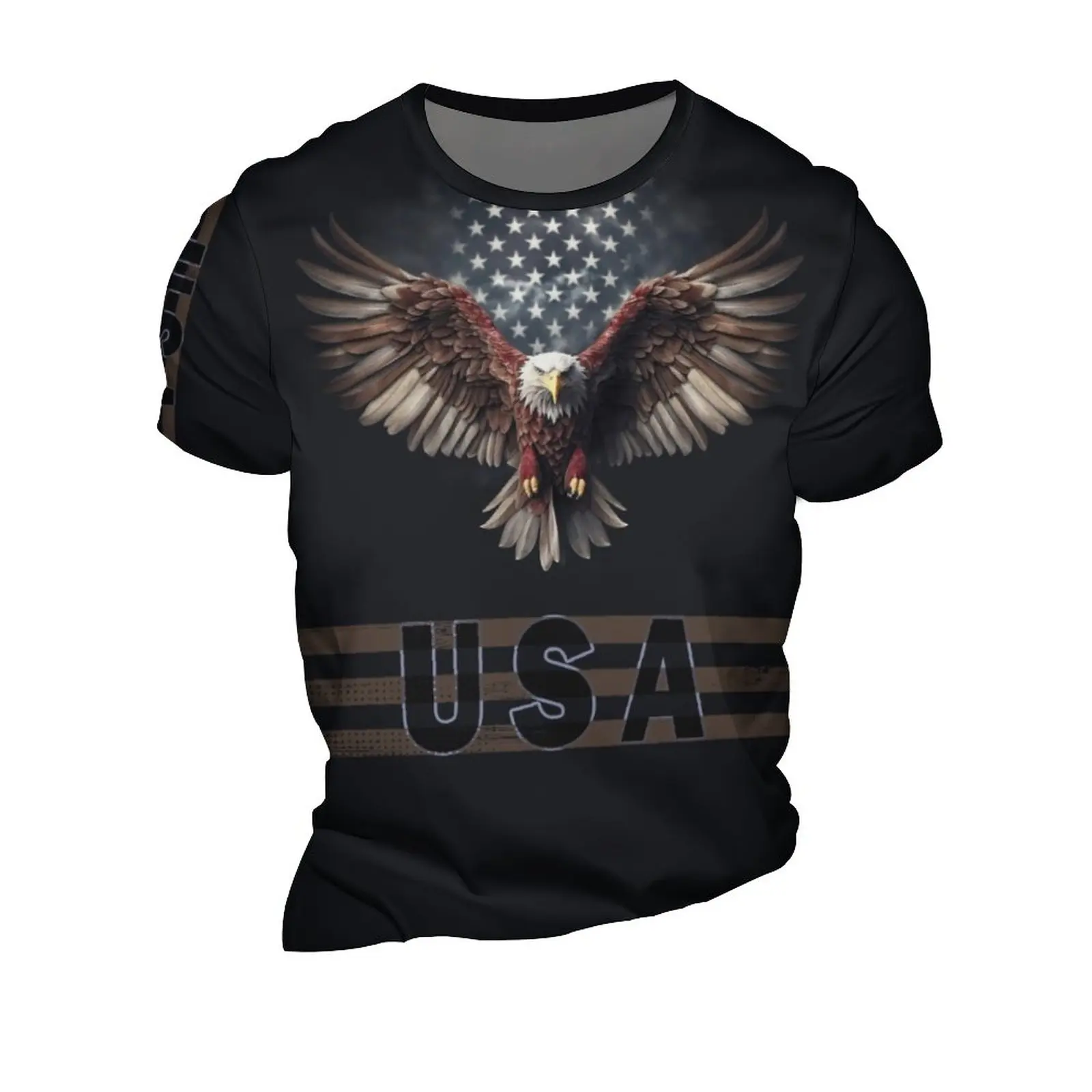 Stylish Eagle & Letter 3D Digital Pattern Print Men\'s Graphic T-shirt, Causal Comfy Tees, Short Sleeve Clothing