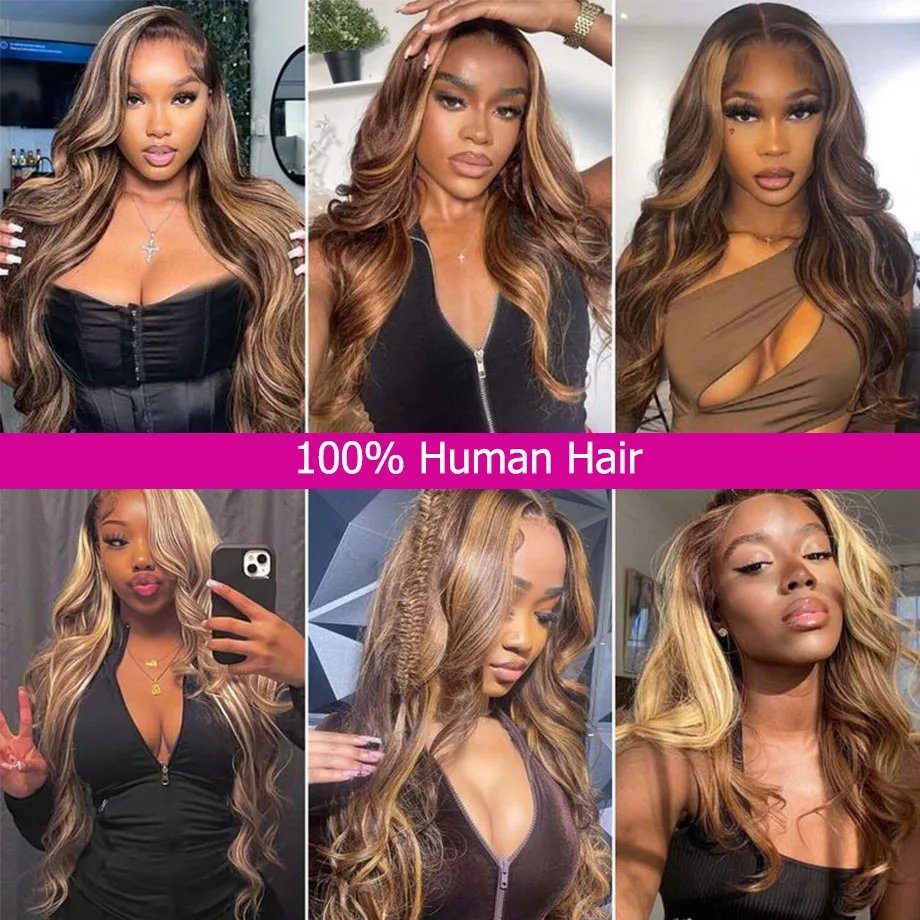 30 Inch Colored Highlight Human Hair Wigs Brazilian Body Wave Lace Front Wigs For Women 13x4 13x6 Hd Transparent Loose Wave Wig
