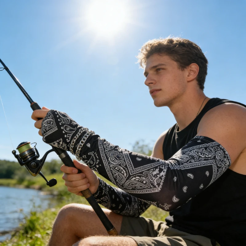 

Men's Sun Protection Sleeves Paired with Cashew Flower Ice Sleeves for Fashionable Summer Outdoor Sports and UV Protection