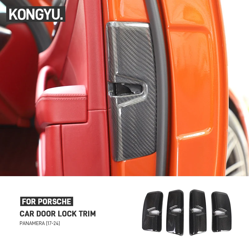 

Real Dry Carbon Fiber Car Interior Door Lock Decoration Cover Trim Sticker Accessories For Porsche Panamera 971 2017-2024