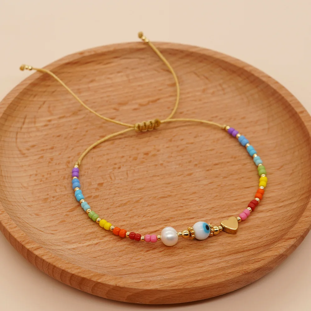 Go2boho Evil Eye Gold Plated Charm Pearl Bracelet Women Pulsera Jewelry Handmade String Boho Colorful Miyuki Beads Bracelets