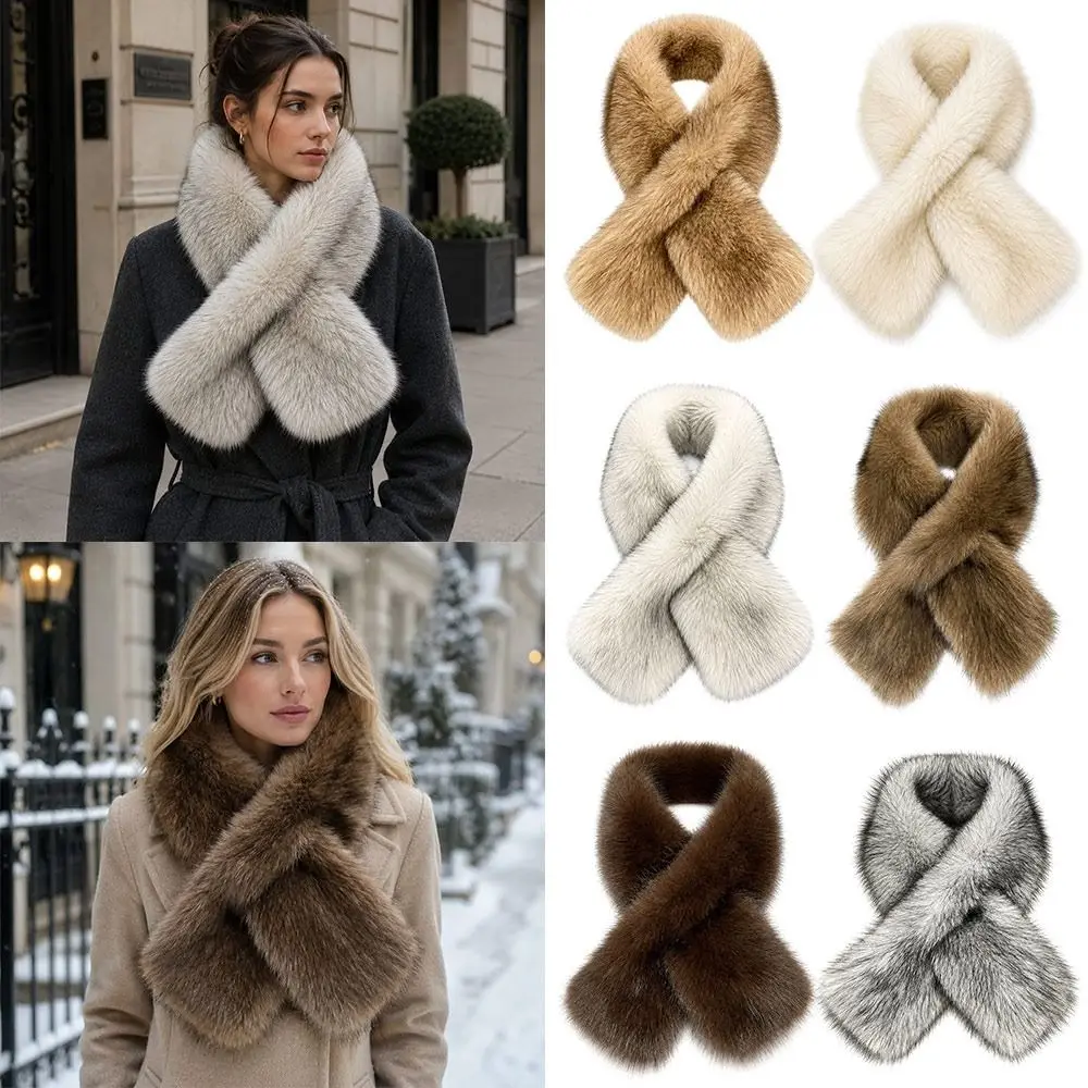 Gifts Faux Fox Fur Neck Scarf Soft Leopard Spot Pattern Fur Neck Warmer Pull Through Winter Fur Collar Women