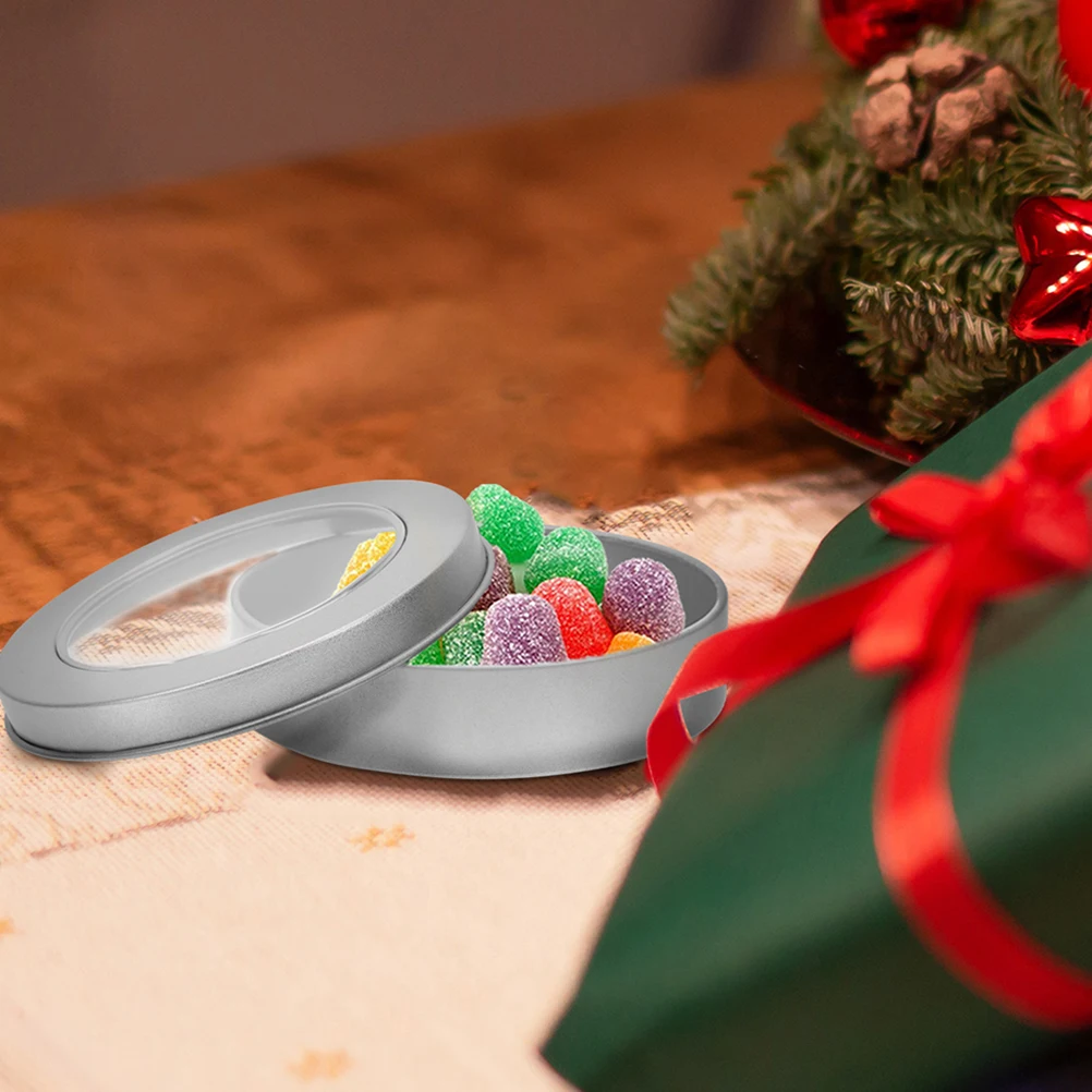 

4 Pcs Window Tin Can Cookie Boxes Jar Christmas Tins with Lid Candy Lids Treat Cake Biscuit