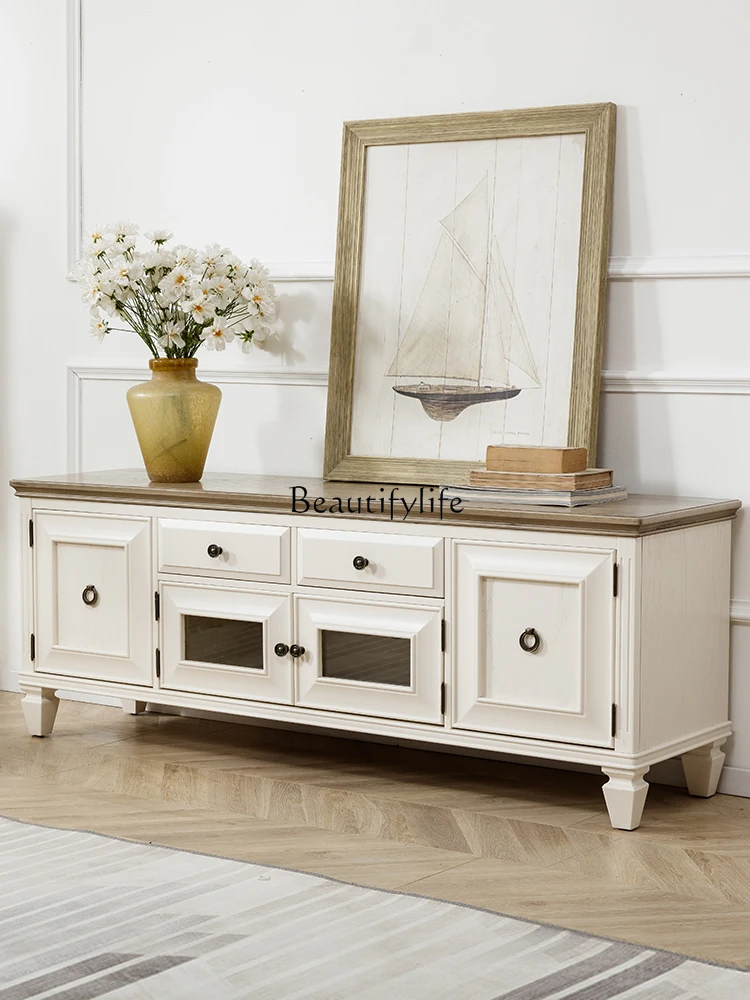 Furniture American Country TV Cabinet Pure Log Whole House Solid Wood French Mediterranean Style Floor Cabinet