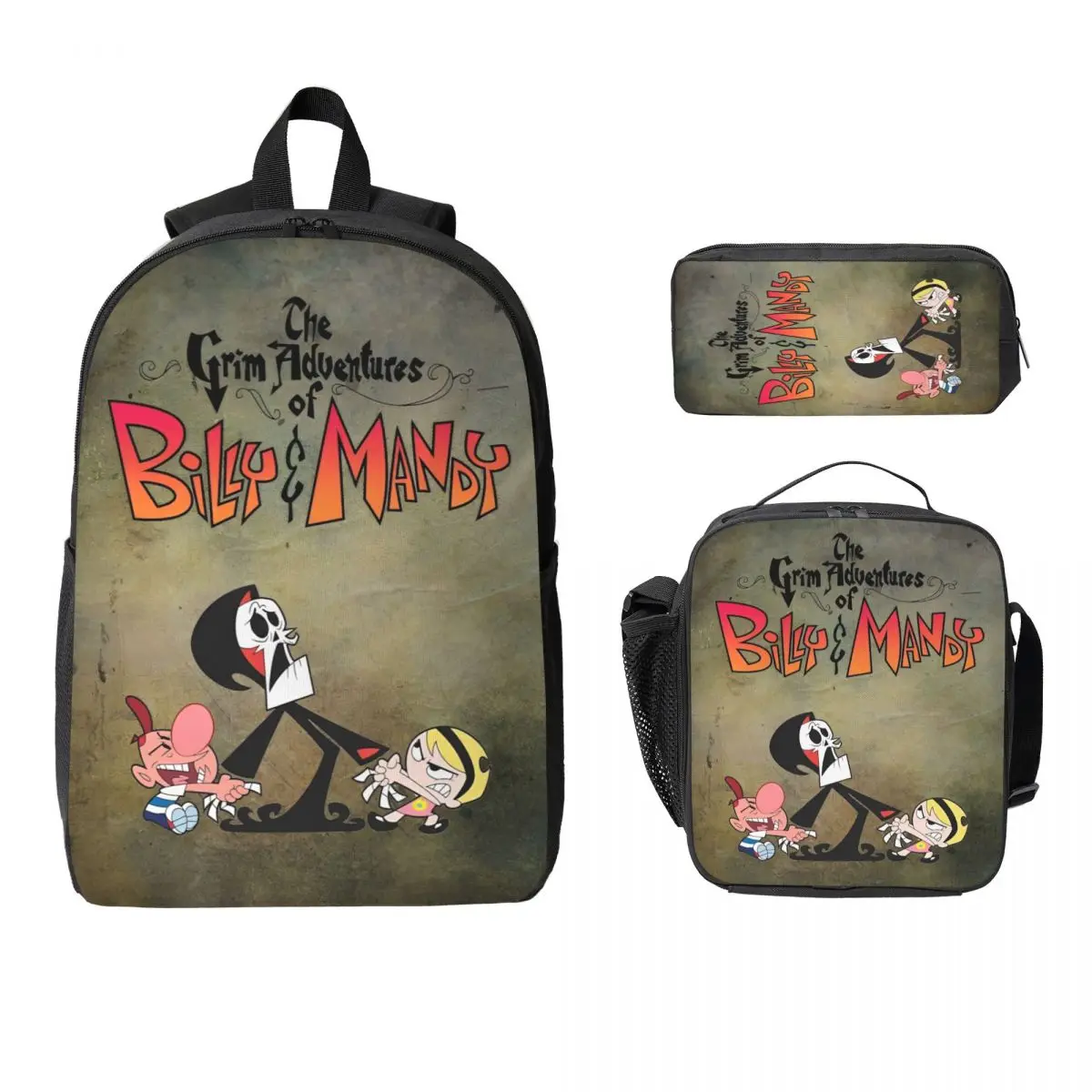 

3Pcs Billy And Mandy Anime Cartoon Theme Backpack Set for Kids Pen Bags Bookbag Sets with Lunch Box For School Students Knapsack