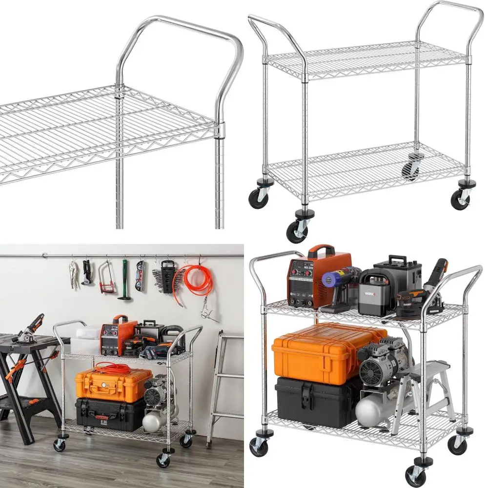 Коммерческая 2-уровневая универсальная тележка — сверхмощная, колеса и ручка, вместимость 500 фунтов, полки 20x36, сертифицированная NSF