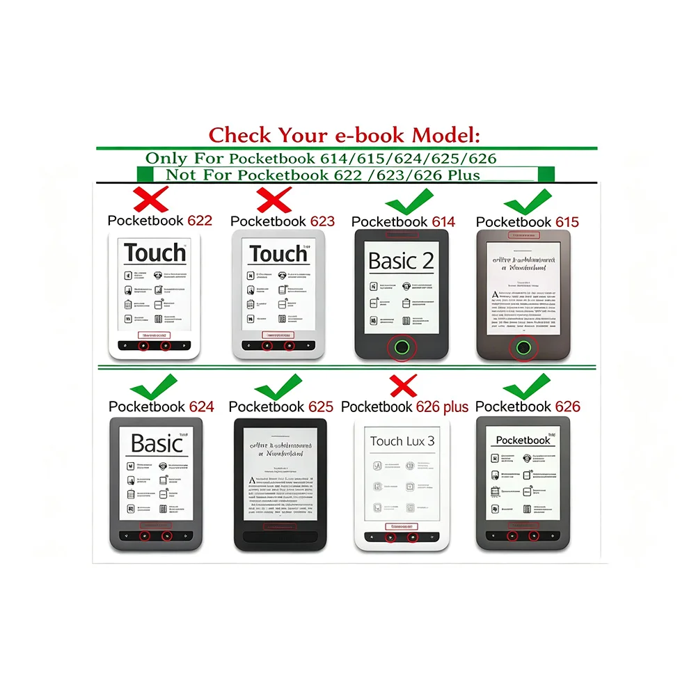 Lightweight Leather Case for Pocketbook Basic Touch Lux Ebook Reader Cover and Pocketbook 614 615 624 625 626 Plus Flip Case