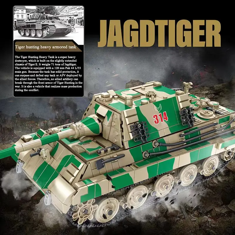 1967PCS WW2 Military Jagdtiger Hunting Tiger Tank Building Blocks German Armored Vehicle Soldier Bricks Kids Toys Gift For Boy