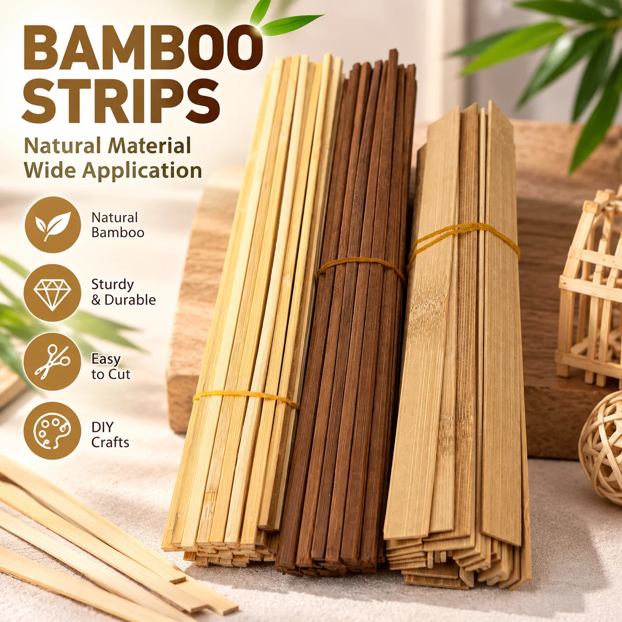 10Pcs Bamboo Craft Sticks Square Wooden Rods Natural DIY Building Material for Model Making Miniature House Garden Decor Crafts