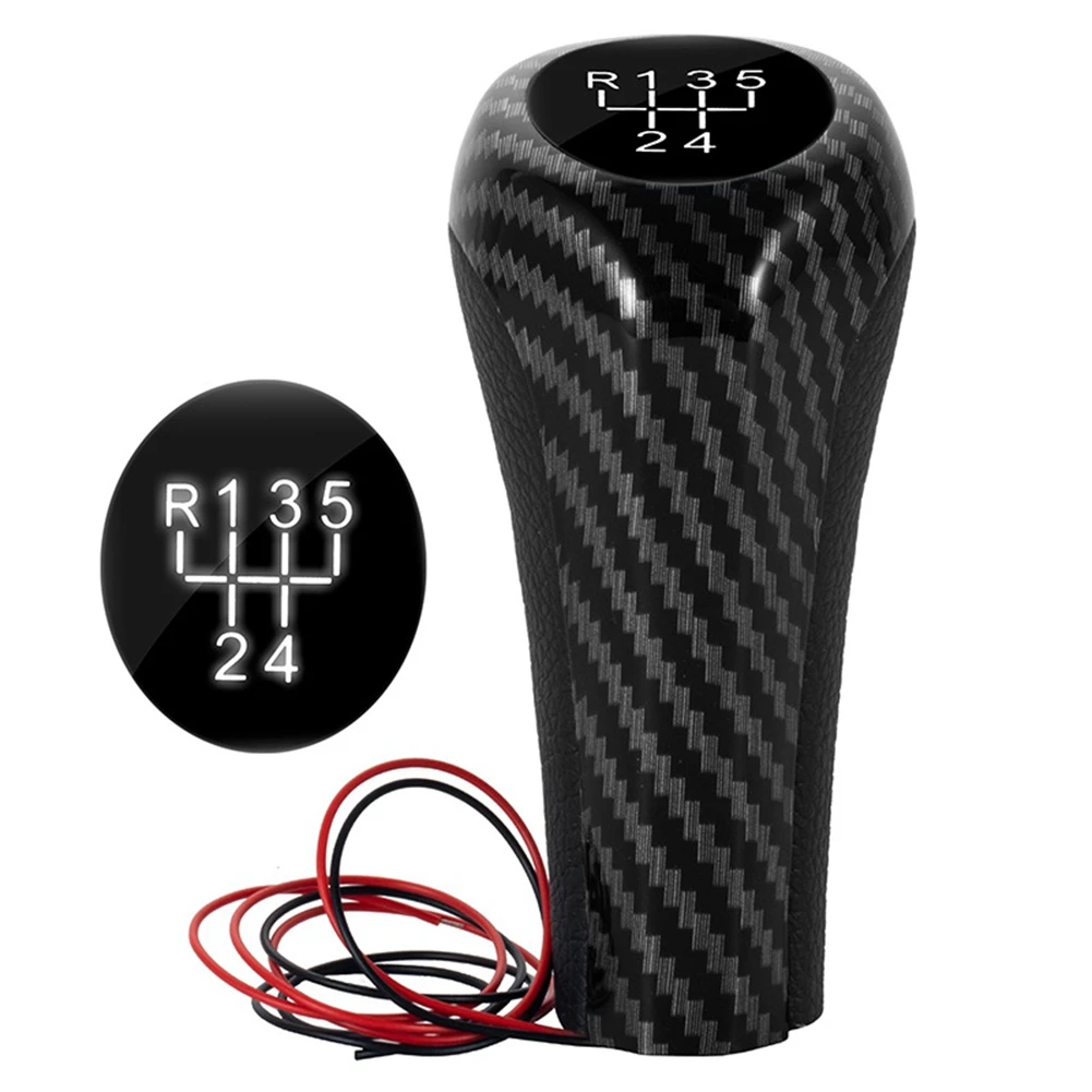 Carbon Fiber 5 Speed Manual Gear Shift Knob W/LED White Backlight Leather Shifter Lever for BMW E46 E90 E91 E92 X1 X3 X5