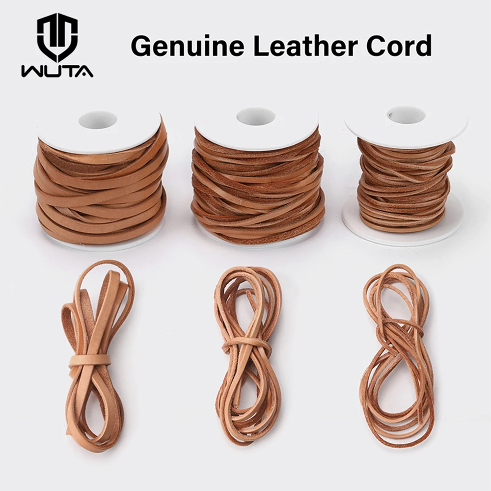 WUTA 100% Genuine Leather Cord Flat Natural Veg -tan Leather Rope  2/3/5mm Lace String Bracelet Jewelry Woven Ropes Necklace DIY