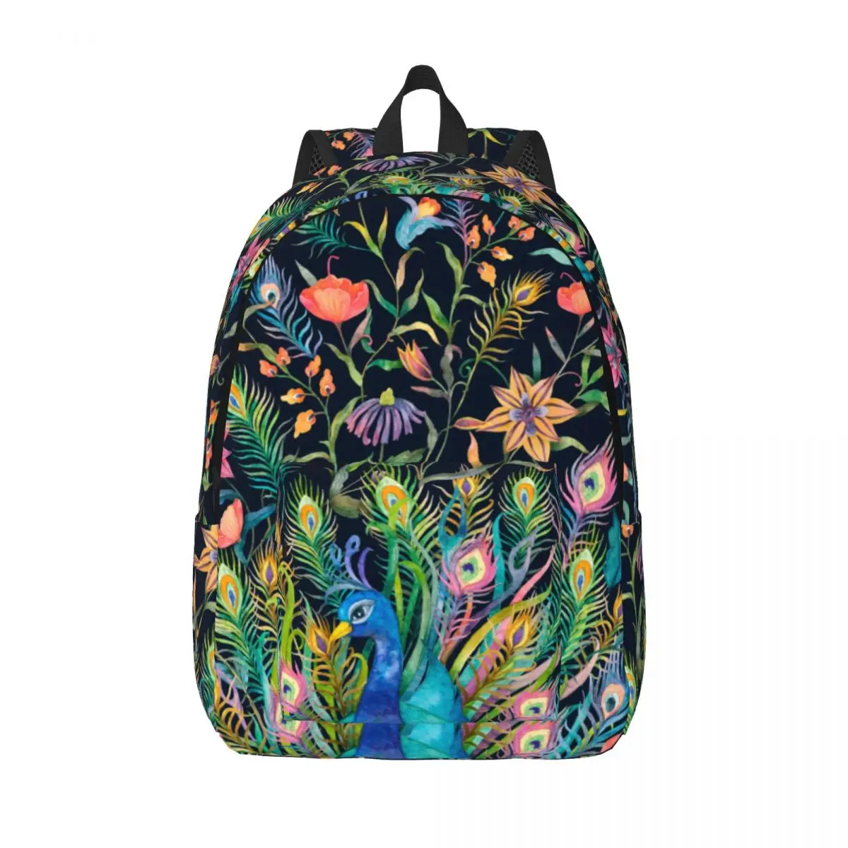 Student Bag Watercolor Peacock Spreading Tails Backpack Parent-child Lightweight Backpack Couple Laptop Bag