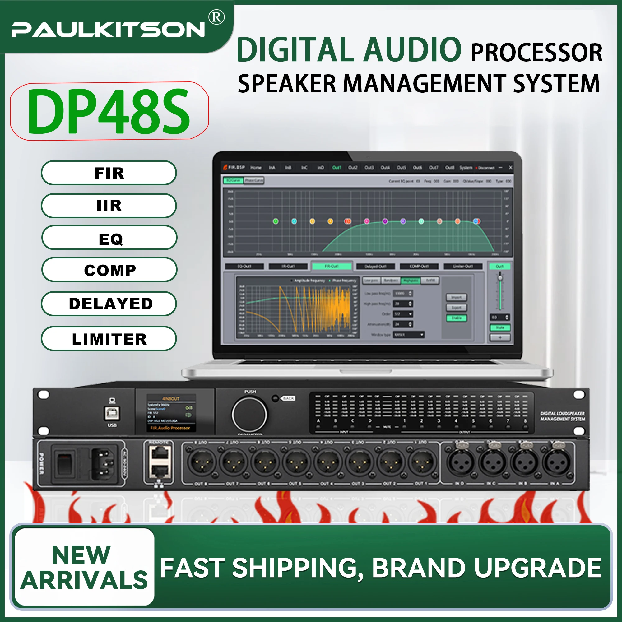 Paulkitson DP48S DriveRack Professional Digital Audio Processor 4‑In 8‑Out 96K FIR Speaker Management for Live Stage Events