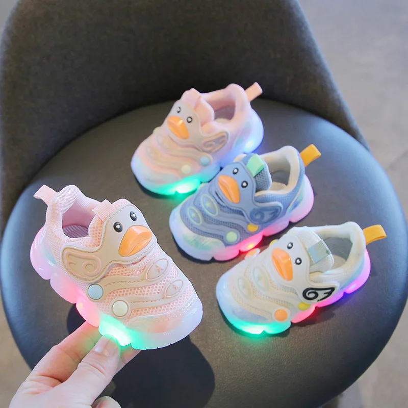 Spring Baby Shoes Girls' Light up Shoes Mesh Breathable Non-Slip Boys Toddler Shoes Non-Slip Soft Bottom Hair Generation