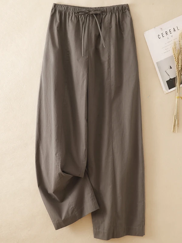 Authentic Autumn 2026 Women's High Waist Wide Leg Cotton Linen Loose Elastic Waist Casual Pants Simple Style Casual Style