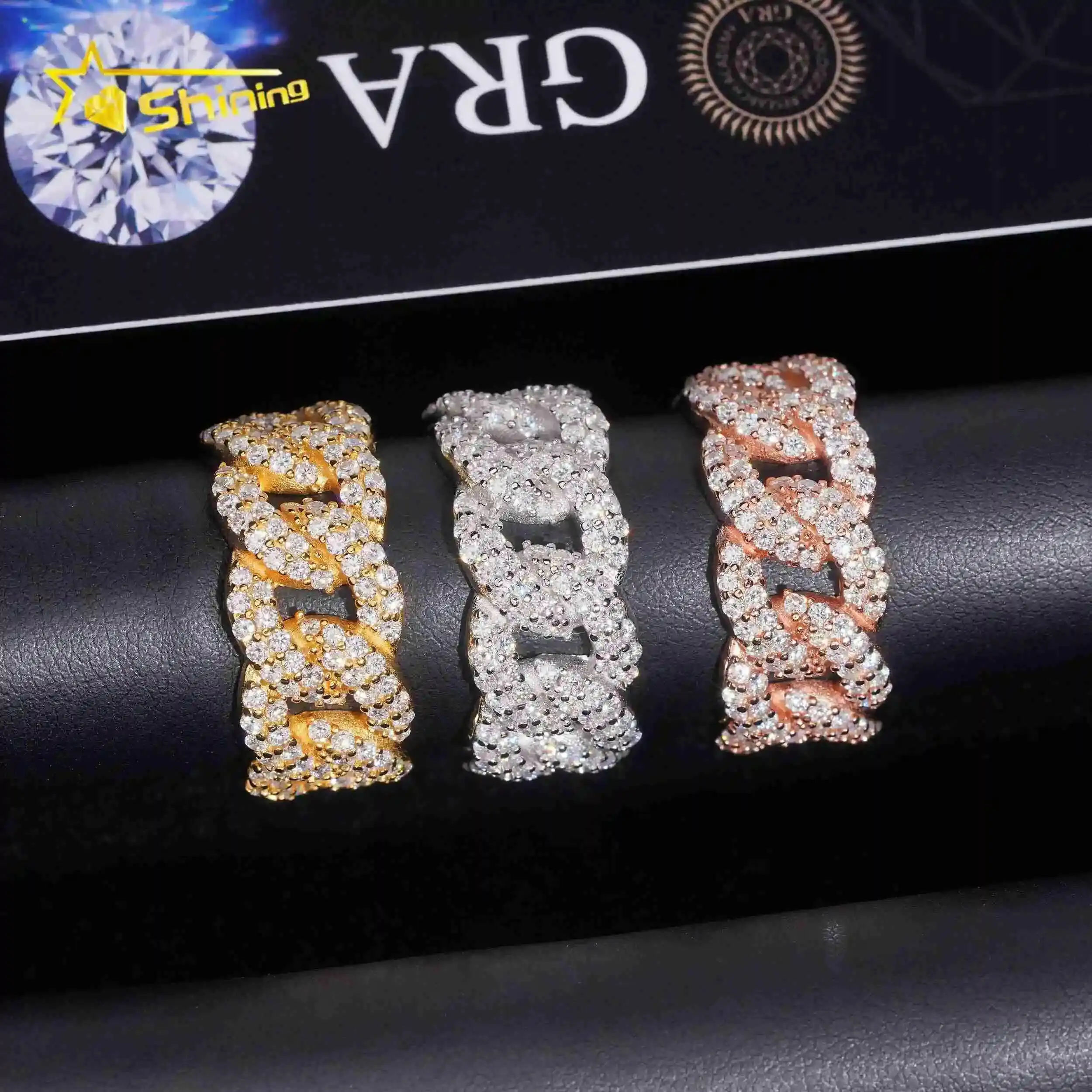 

Hip Hop Jewelry Iced Out Cuban Rings Eternity GRA Certificate 925 Sterling Silver Moissanite Diamond Ring