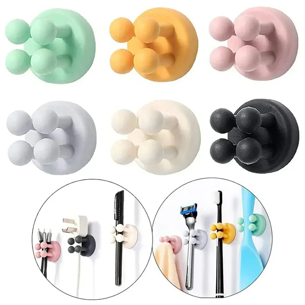 Silicone Shower Shaver Holder Wall-Mounted Toothbrush Holder Waterproof Multifunctional Hook Kitchen Bathroom Office