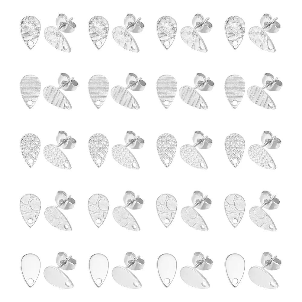 40-pecas-5-estilos-de-bases-para-brincos-de-aco-inoxidavel-304-formato-gota-texturizada-com-furos-cor-aco-inoxidavel-10x6mm-furo-1~12mm