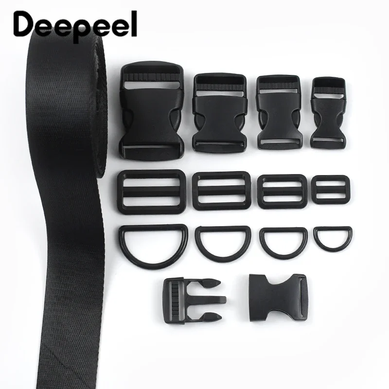 1-5S 20-38mm Black Plastic Buckle Nylon Webbing Fastener Release Clasp D Ring Tri-Glide Slider Hook Bag Strap Dog Collar Repair