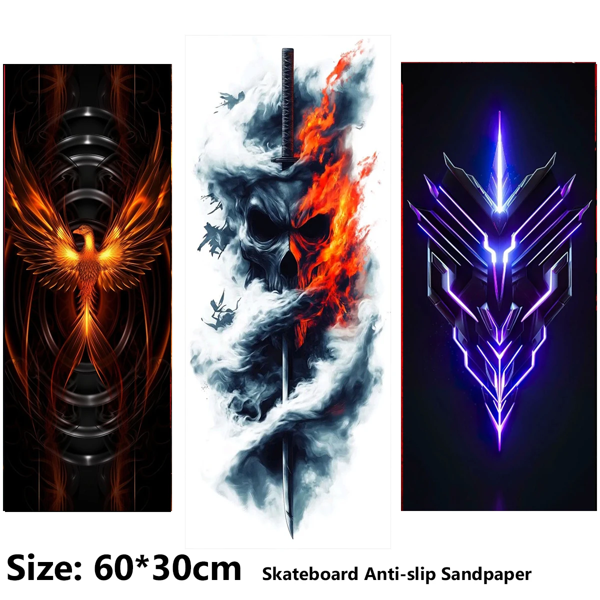 電動スクーター滑り止めステッカー-サンドペーパー-スケートボード-グリップテープ-シート-60-30cm-クールなメカパターン