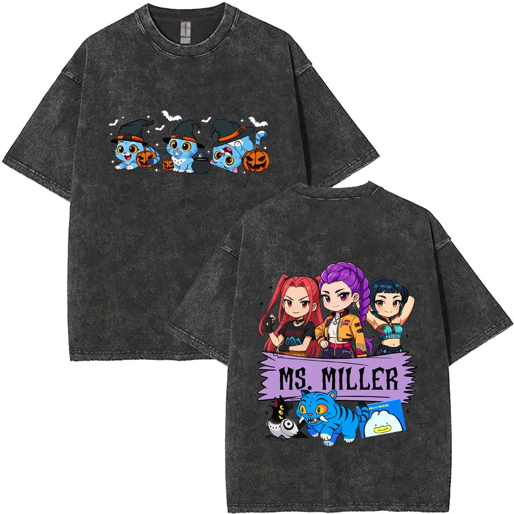 

Kpop Demon Hunters Rumi Mira Zoey Derpy Tiger Vintage Washed T-shirt Men Women Christmas Halloween Tshirt Man Oversized T Shirts
