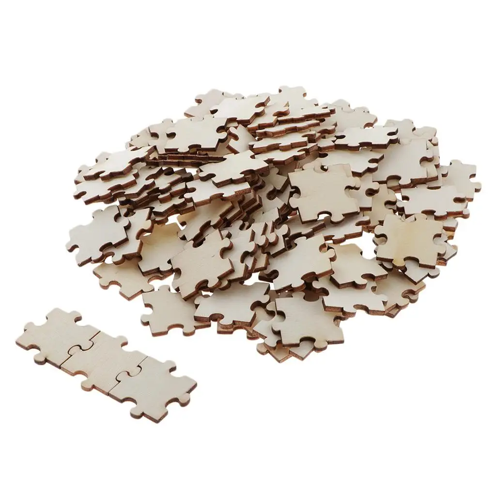 

Creative 100pcs Blank Wooden Pieces for DIY Doodle Puzzle Kids Crafts