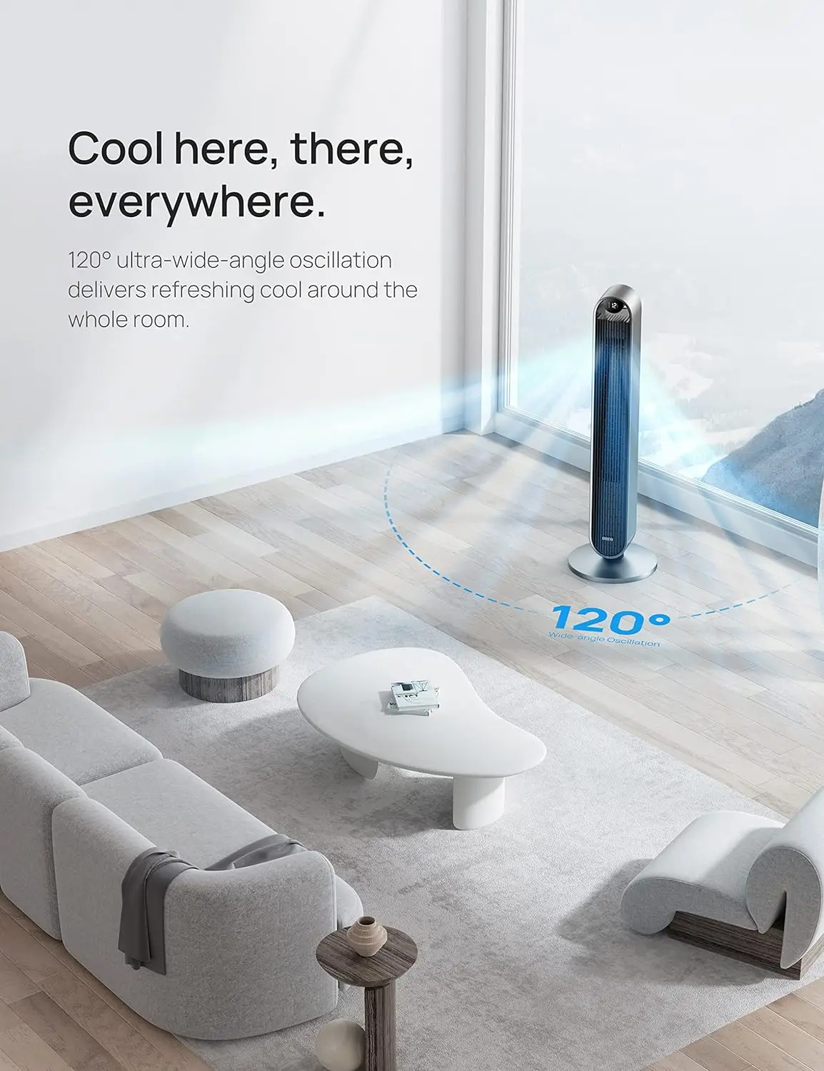 Turm ventilator für Schlafzimmer, 42 Zoll 120 ° oszillieren der Lüfter, 25dB leiser Gleichstrom motor, blattloser Stand ventilator 4 Modi, 12h Timer-Lüfter