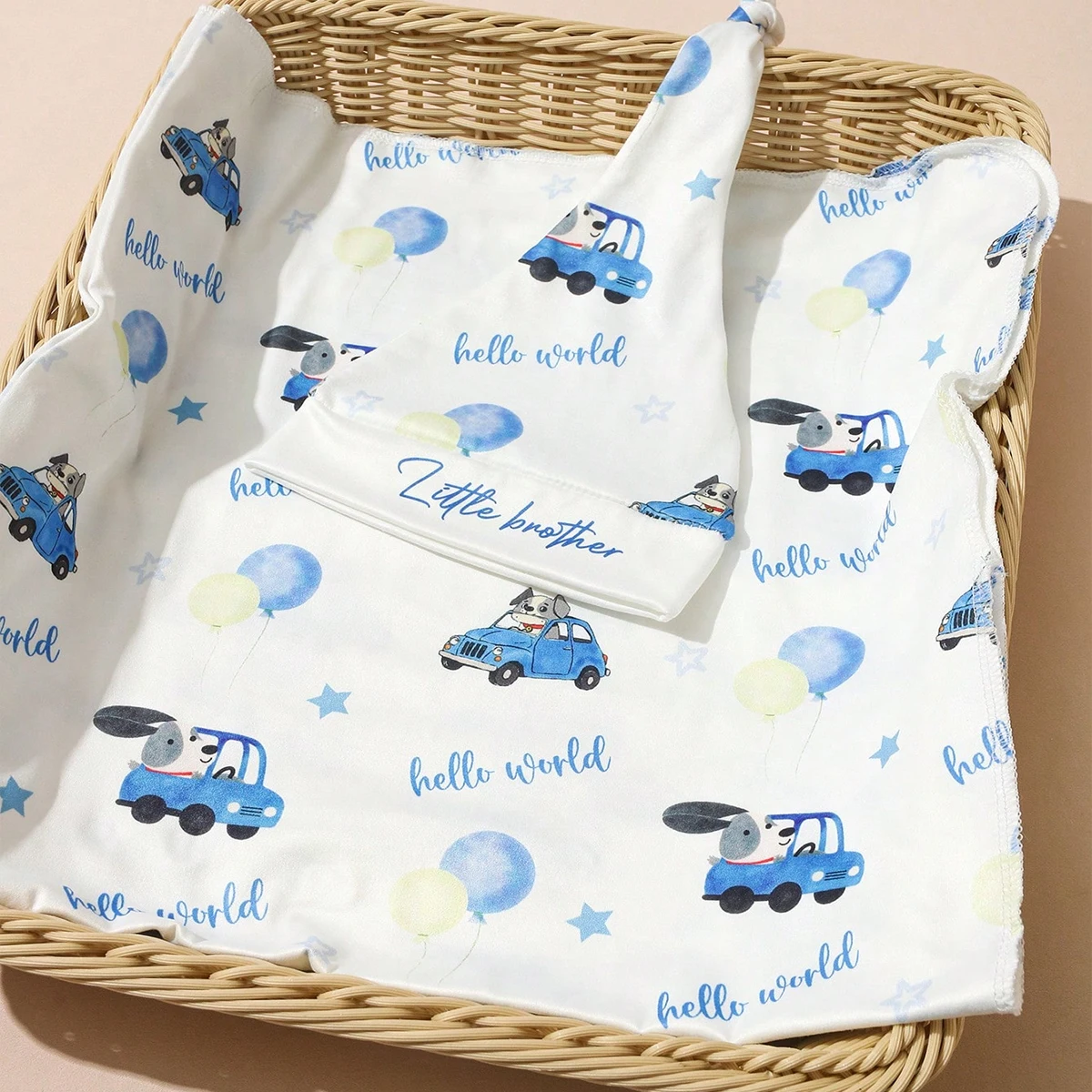 Ylsteed Newborn Photography Car Print Wrap with Turban Hat Infant Photo Shooting Outfits Baby Receiving Swaddle Blanket-HD image 2