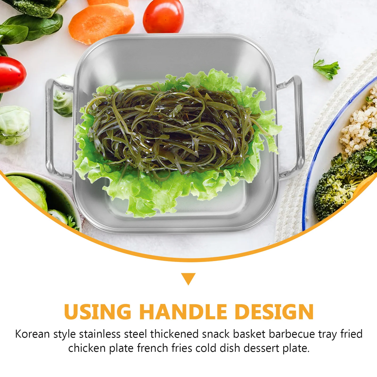

Premium Double Handled Food Tray for Cold Dishes Snacks Fried Food Serving Tableware Modern Design Stainless Steel Plate