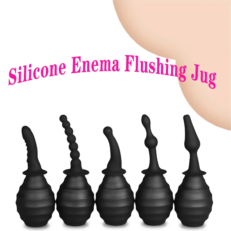 Conjunto de enxágue anal de silicone para homem adulto, Brinquedos sexuais para homens, 5 estilos, ventosa, Flush Pot, Limpador anal, Enema, Masturbador anal, Ferramentas eróticas