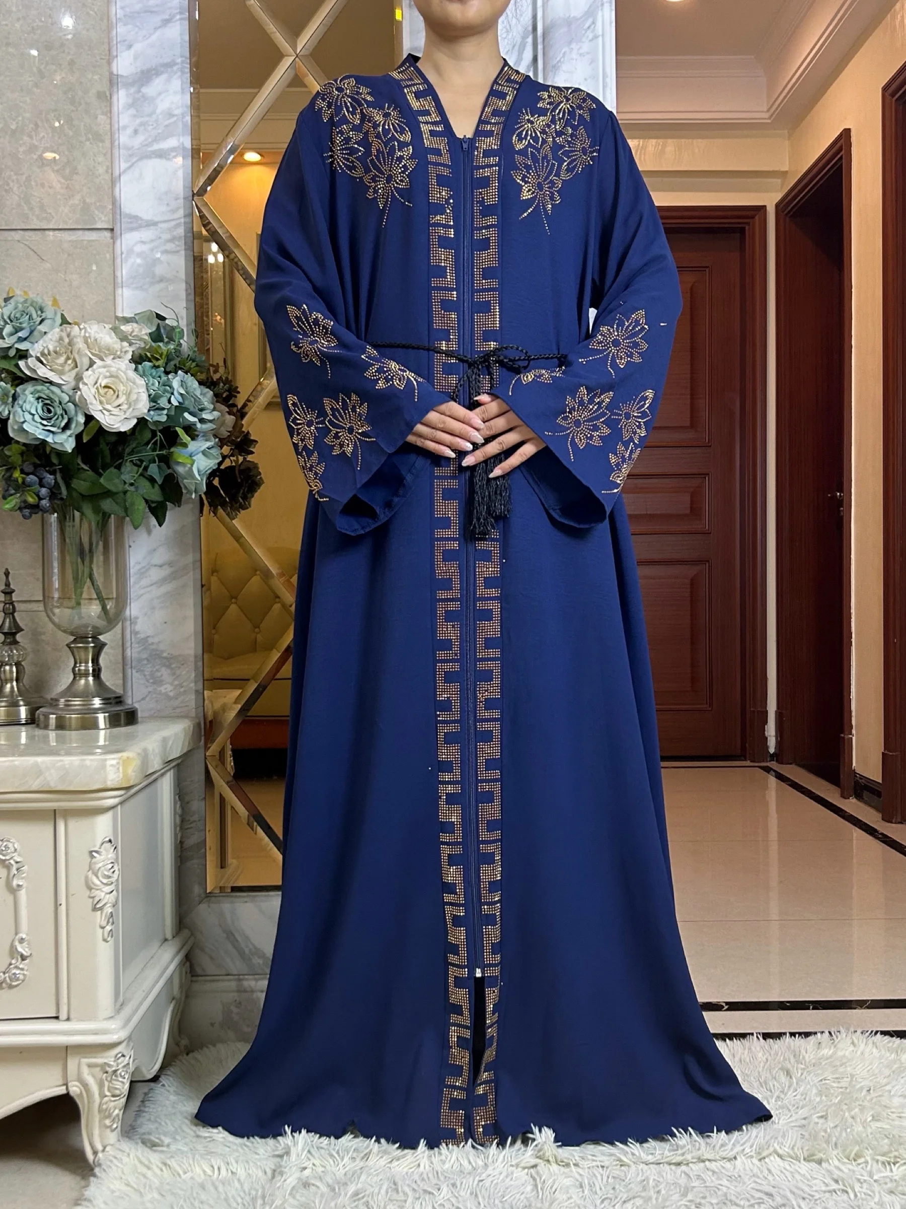 New Women Elegant Dress Chiffon Open Abaya with Zipper Muslim Women Dress Islamic Clothing Cardigan Abaya Women Muslim Dress