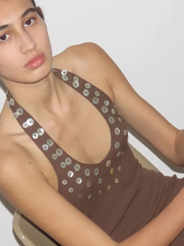 

Sexy Bal Knitted Dr with Mother-of-Pearl Sequins Decoration Commute Sle Slim Fit Cotton Chiffon Spring Season