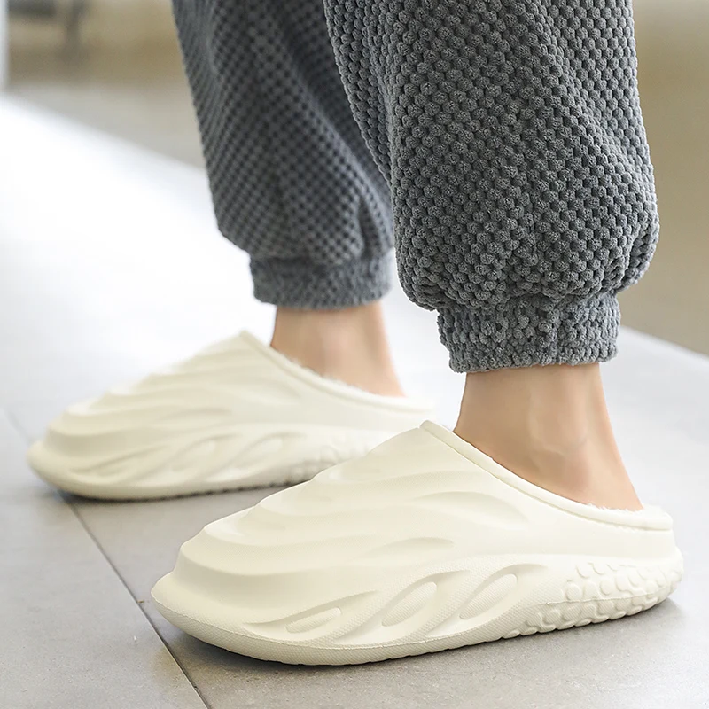 Nieuwe Mode Winter Slippers Voor Mannen Anti-Slip Duurzame Buitenzool Mans Schoen Ademende Comfortabele Waterdichte Huis Harige Man Slipper