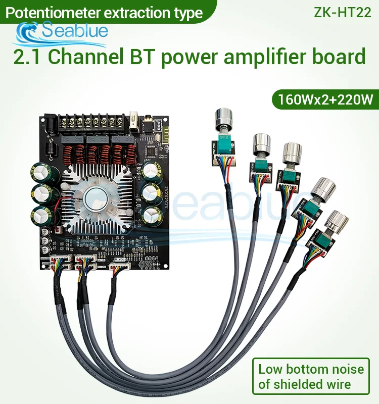 

ZK-HT22 2.1 Channel TDA7498E Bluetooth 5.1 Digital Power Amplifier Module High and Low Tone Subwoofer 160WX2+220W