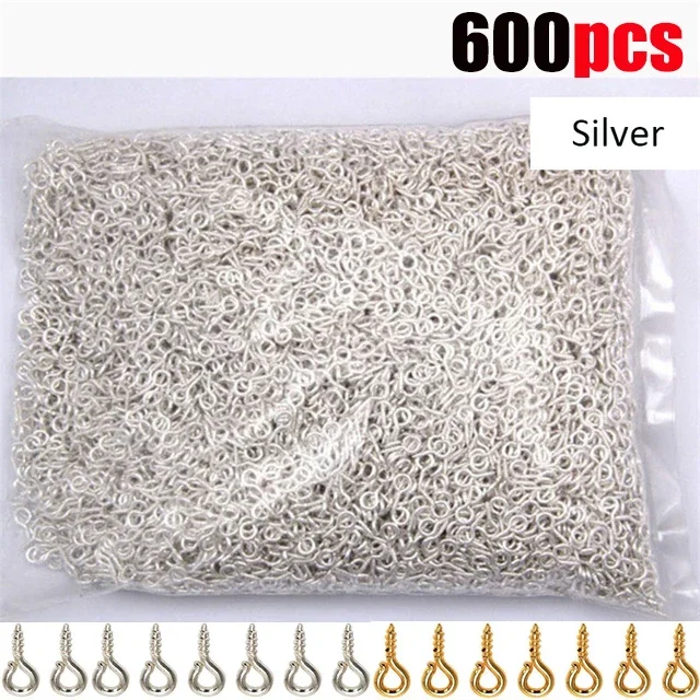 300/600pcs Tiny Mini Eye Pins Eyepins Hooks Eyelets Screw Threaded Stainless Steel Clasps Hook Jewelry Findings For Making DIY