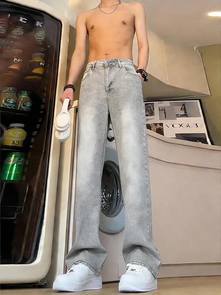 

y ey Knife Men's Jeans Slimming Straight Leg American Retro Sle Wear Resistant Low Waist Zipper Casual Jeans