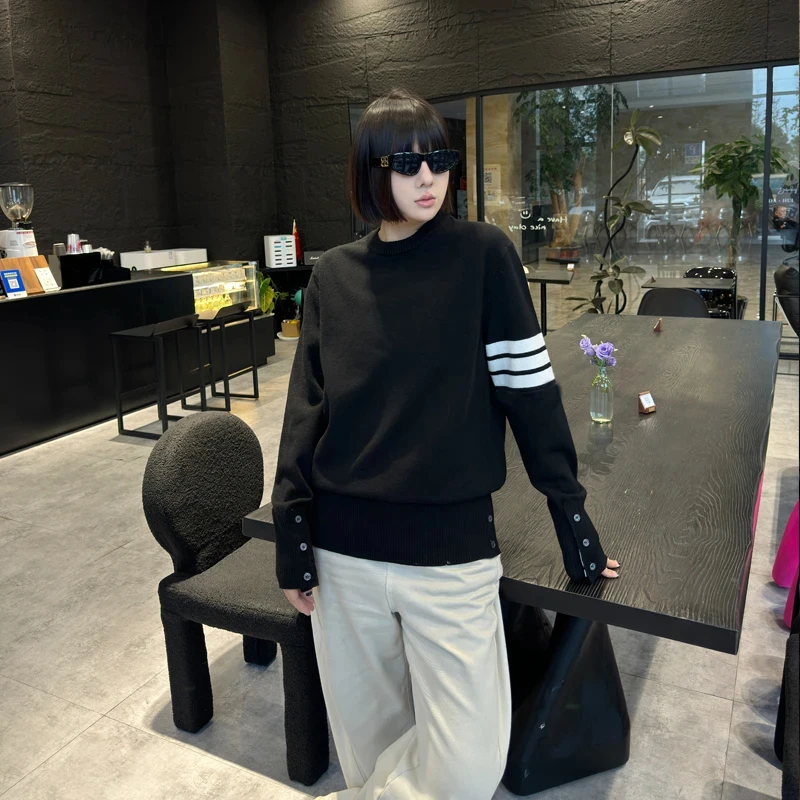 

Autumn Winter Men's Faionable Versatile Knitwear Casual round Ne Stripe High Quali Lightweight Luxury Brand Sweatirt