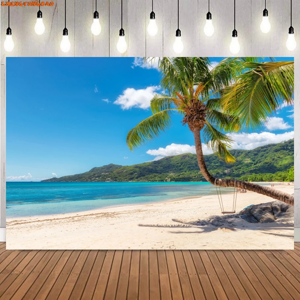 Toile de fond de bord de mer hawaïen pour la photographie, fond photographique de portrait, décor de fête d'été, plage, studio photo, photocall