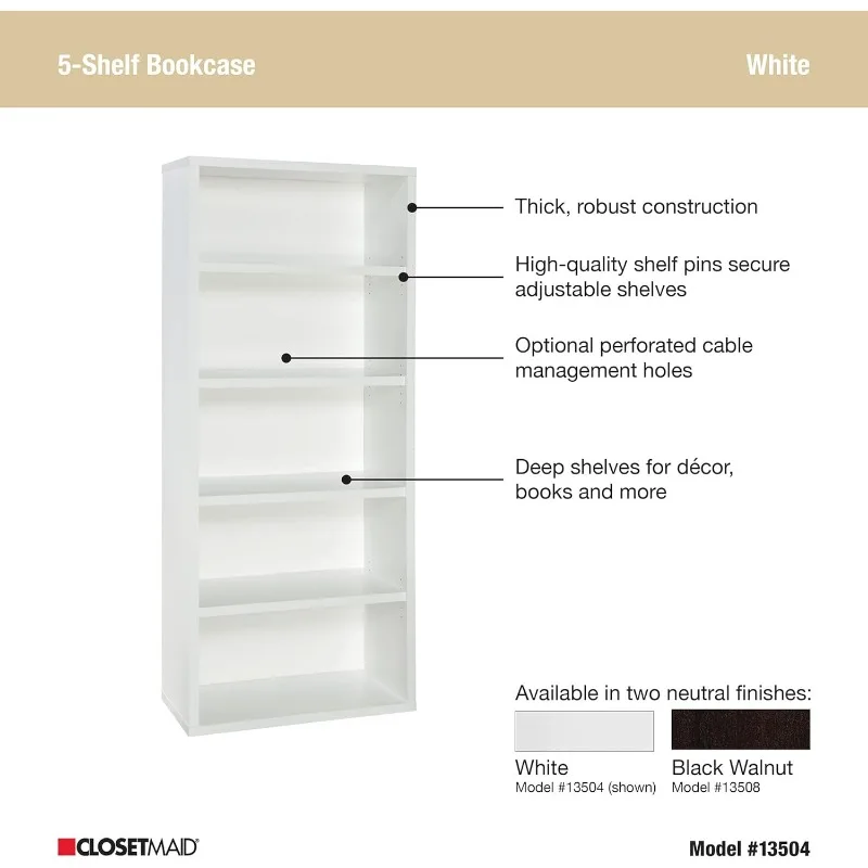 Imagem -04 - Estante Closetmaid com Prateleiras Ajustáveis Estante Alta com Painel Traseiro Fechado Acabamento Branco Tiers