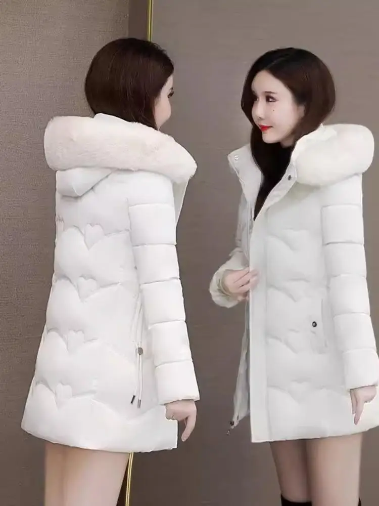 レディース 冬用 ダウンコットンジャケット ミドル丈 ファーカラー おしゃれ シンプル 秋冬新作