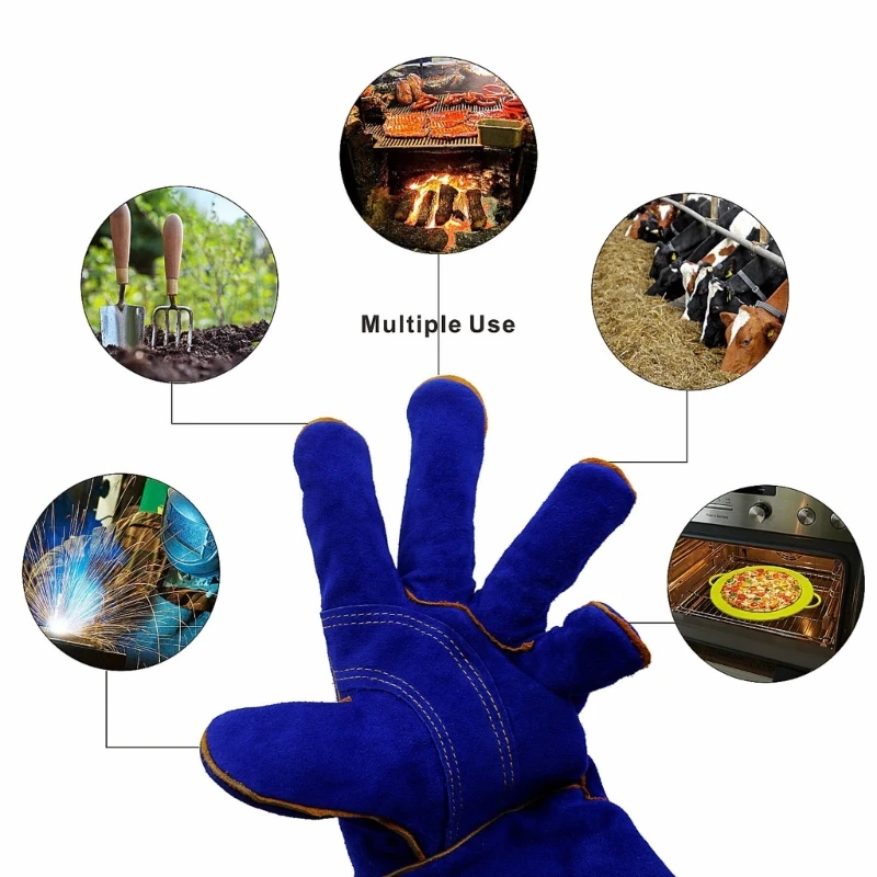 Leather Welding Gloves Heat/Fire Resistant Perfect for Gardening/Oven/Grill/Mig/Fireplace/Stove/Pot Holder/ Tig Welder
