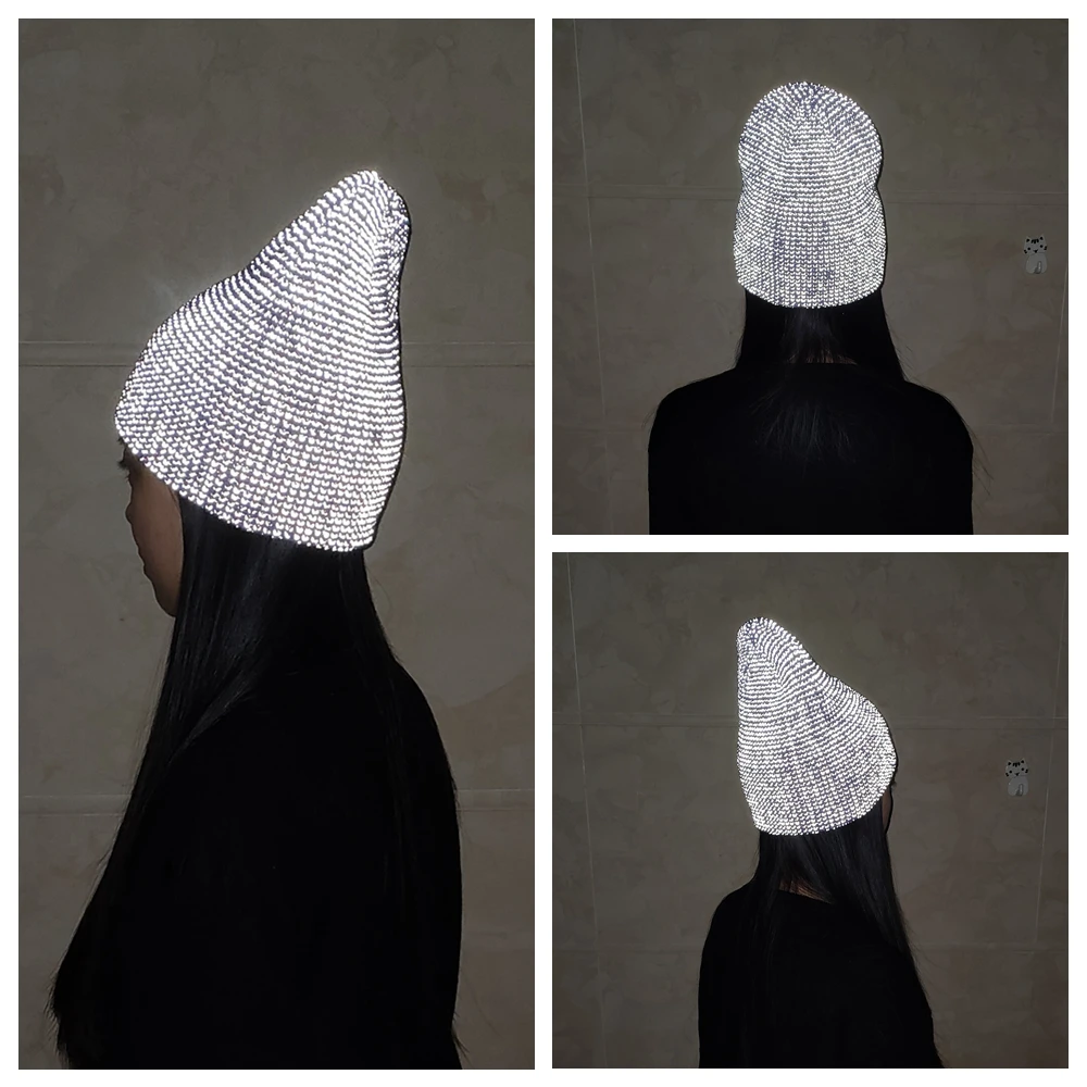 TOHUIYAN Double-layer Reflective Knitted Hat Fashion Winter Warm Cap High Visibility Skullies Beanies for Night Walking Running