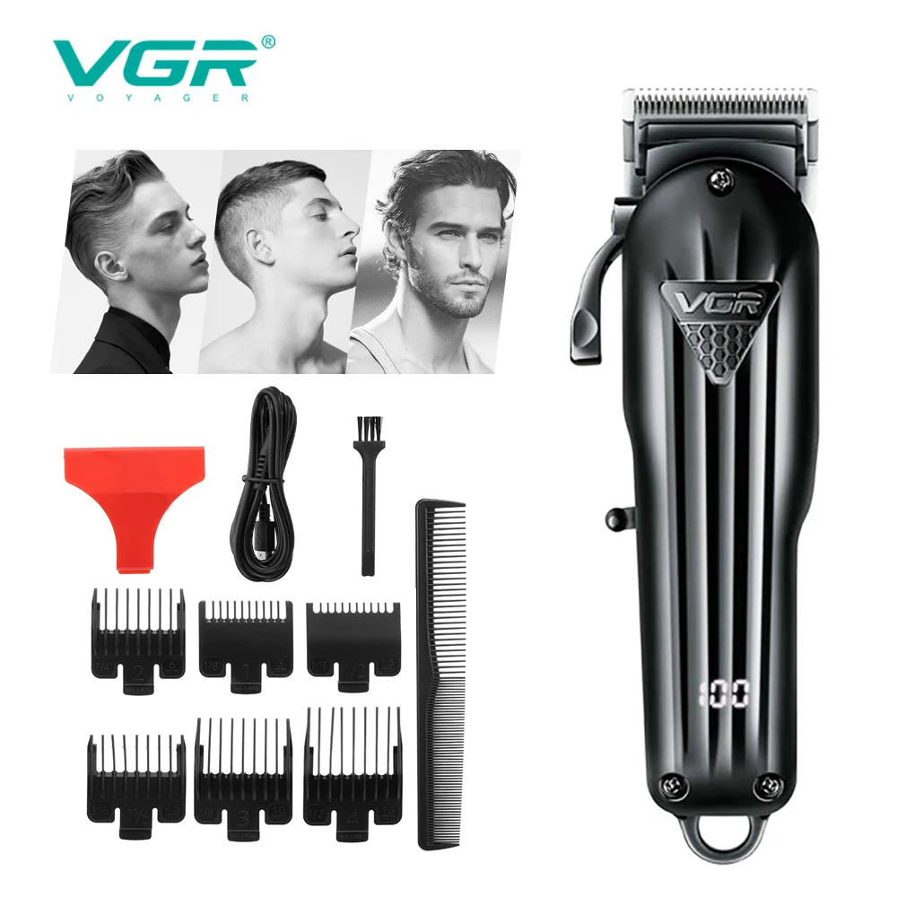 VGR Trimmer Professional Hair Trimmer for Men Clipper Beard Trimmer Hair Cutting Machine Cordless LED Display Rechargeable V-282