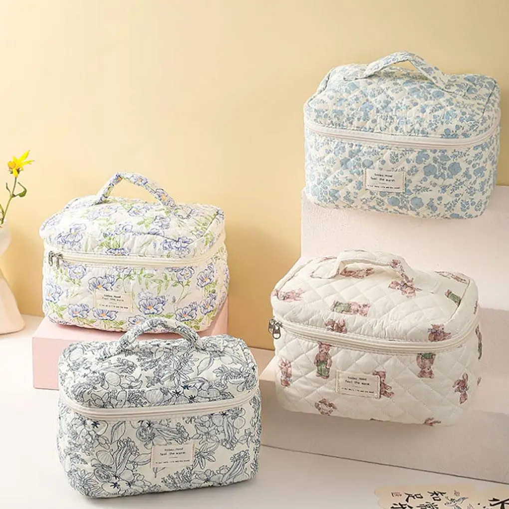 

Fresh Floral Makeup Bag Cute Bow Flower Large Capacity Cosmetic Storage Bag Portable Portable Portable Toiletries Bag Makeup Bag