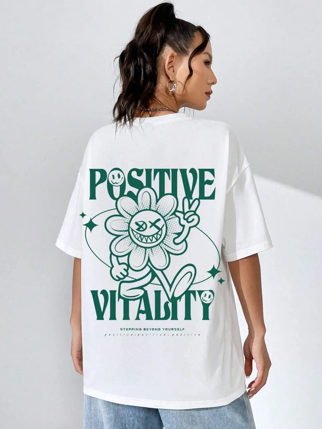 Positive Vitality Sunflower Printed Womens T Shirt Breathable Casual Tshirt Soft Comfortable Short Sleeve Hip Hop Summer Tops