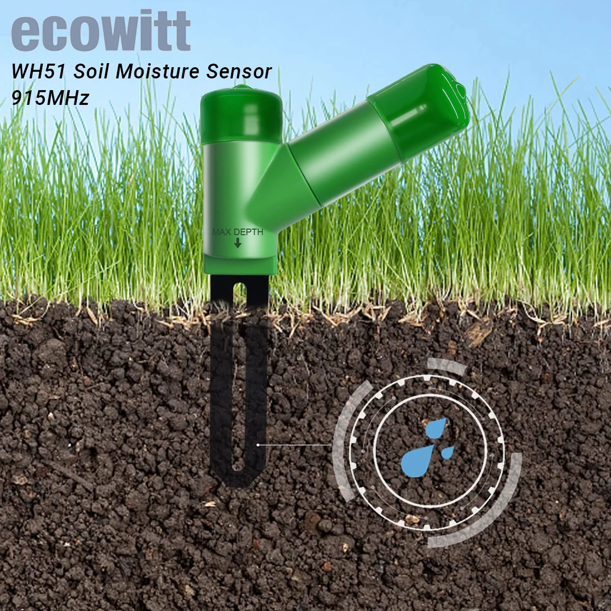 

ECOWITT WH51 Датчик влажности почвы — 16-канальный беспроводной монитор для садовых растений, 915 МГц, только датчик ( требует шлюза)