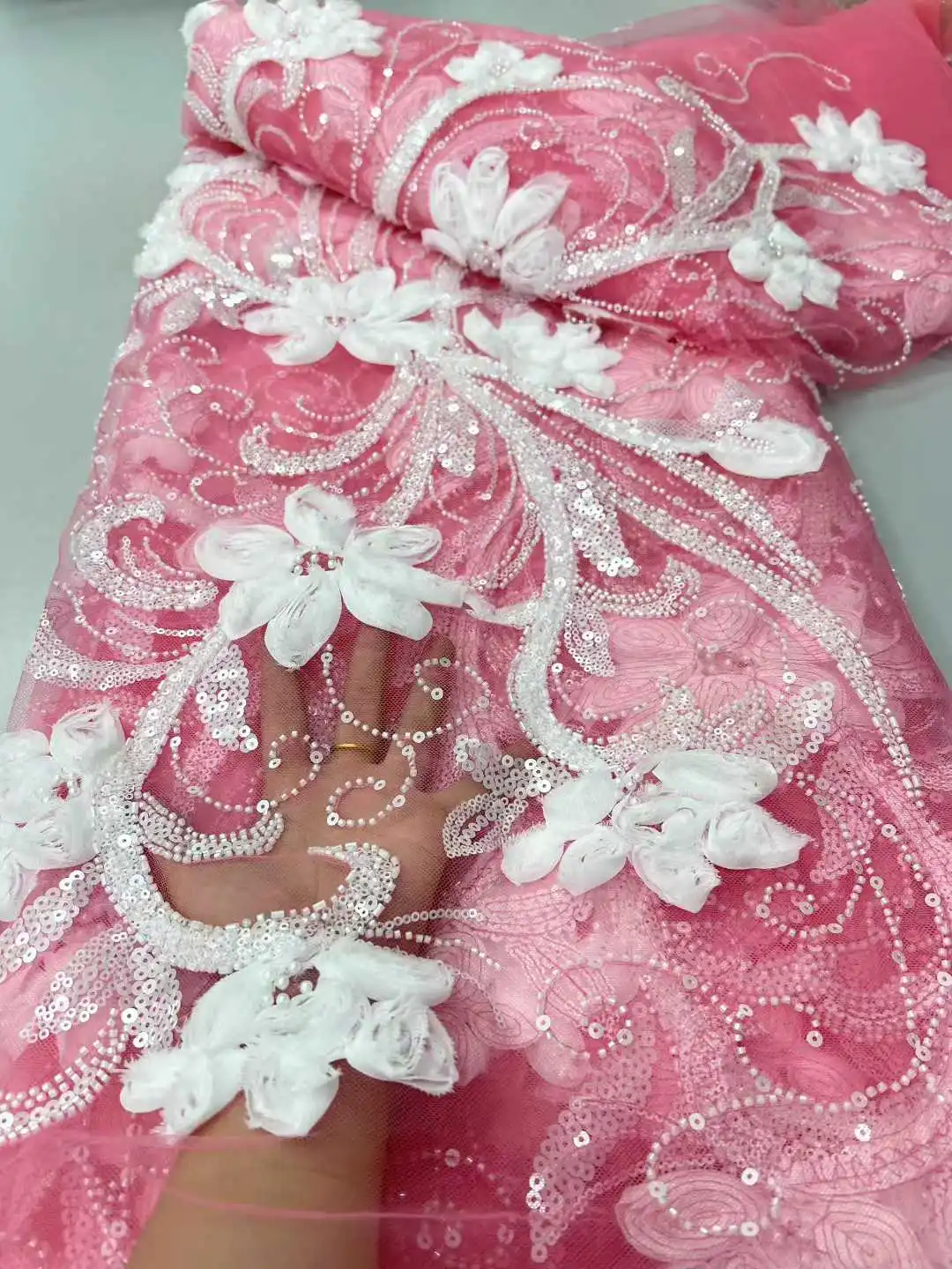 Afrikanischer Spitzenstoff, Pailletten, Perlen, Bräutigam, nigerianische Braut, hochwertiger französischer Tüll-Spitzenstoff für Hochzeitsfeierkleider