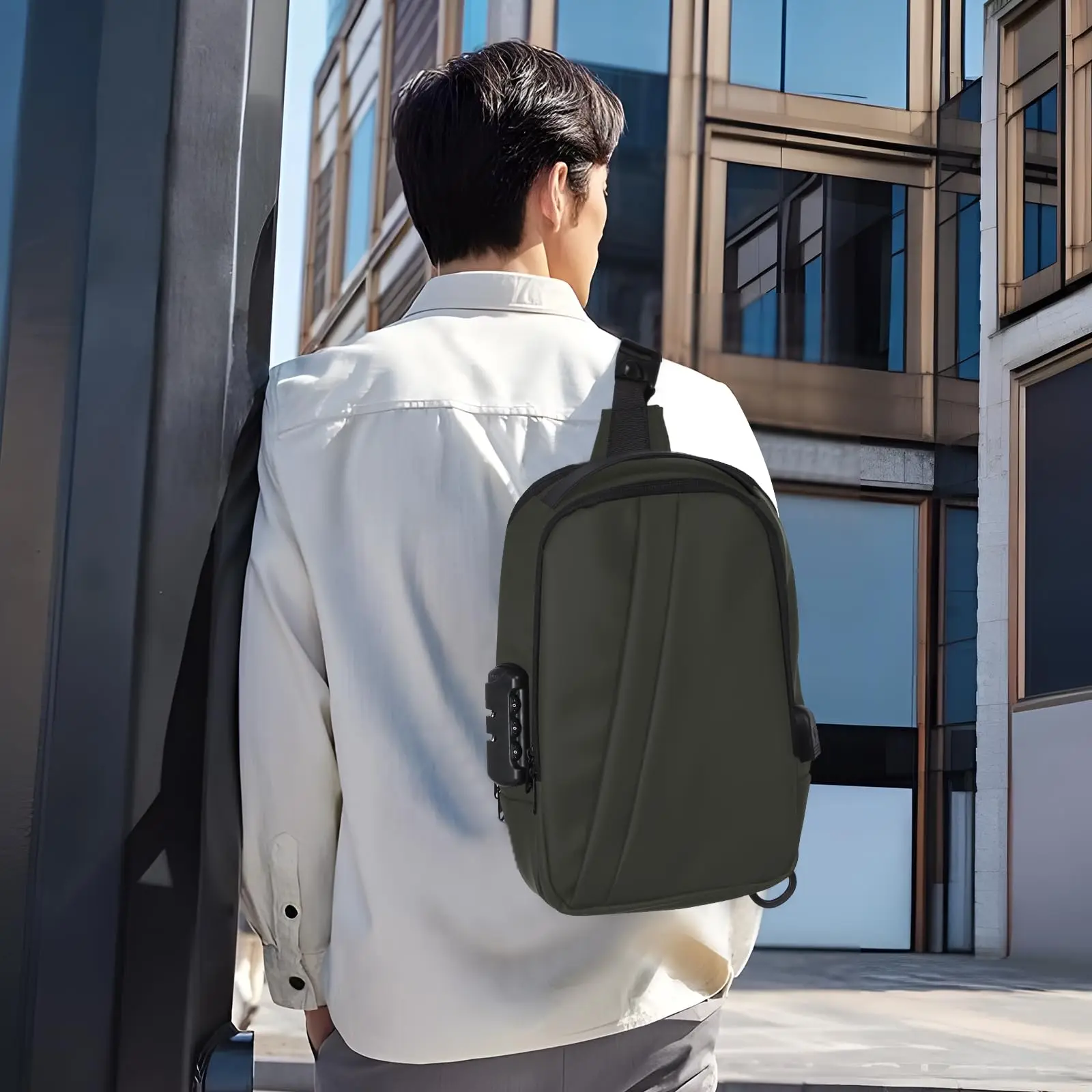 حقيبة كتف رجالية مضادة للسرقة حقيبة كروس نسائية مع منفذ شحن USB، مناسبة للسفر. #5