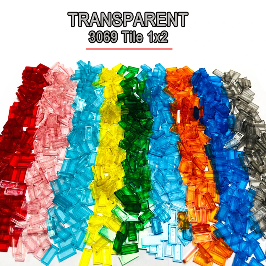 300PCS/LOTTransparent Tile 1X2 Building Block MOC Parts Colorful  Brick Toys for Pixel Art Compatible 3069